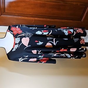 ARIANNA DRESS L/XL BY HOWARD'S FLORAL RED PINK BLACK WHITE SIDE POCKETS